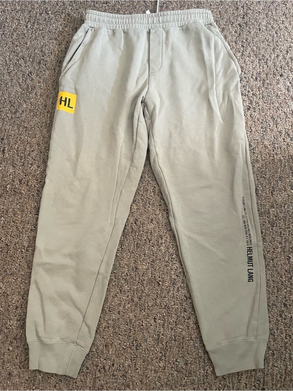 Helmut Lang Khaki Joggers with Yellow HL Patch